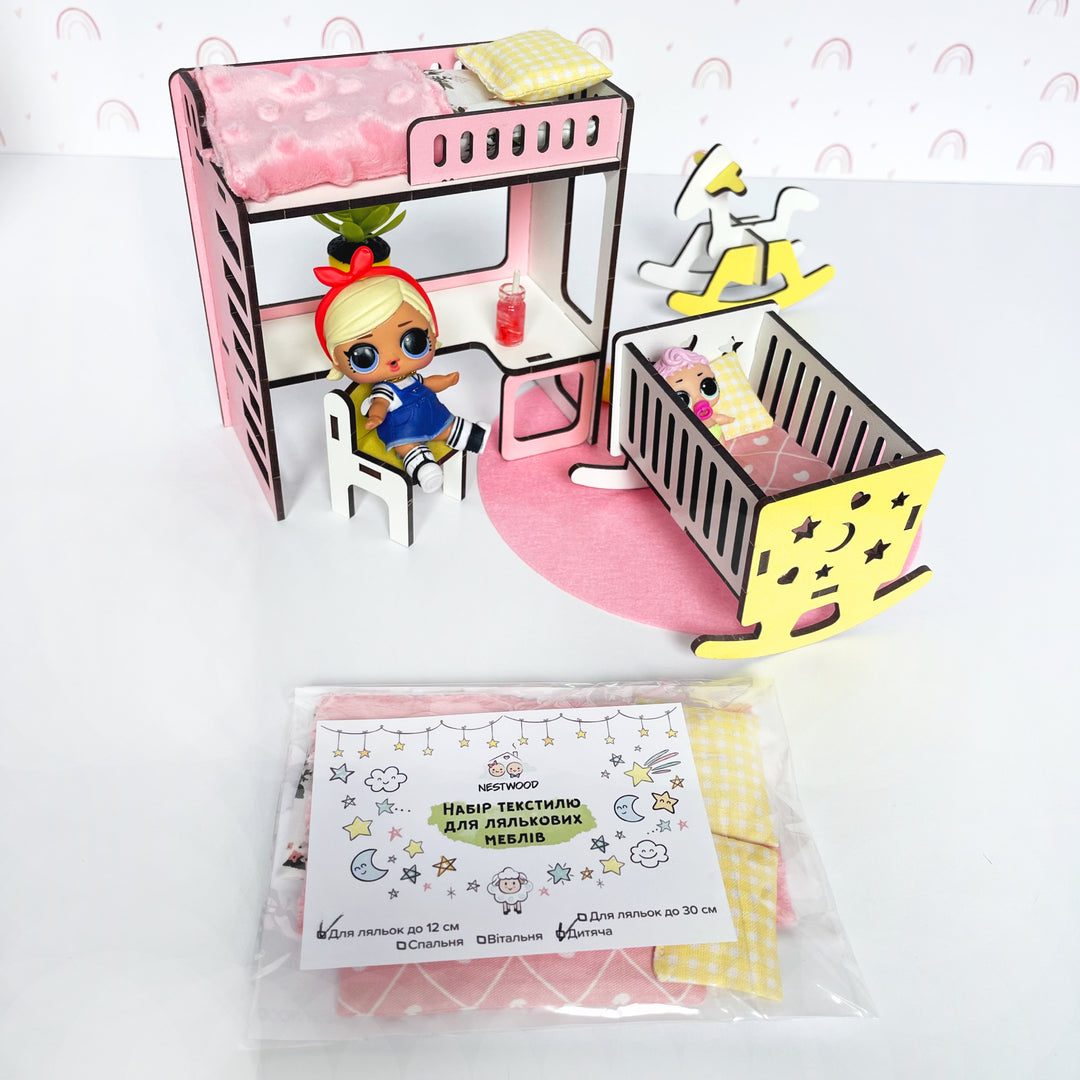 Bettwäsche-Set Kinderzimmer 14-teilig NestWood Pink 1:12