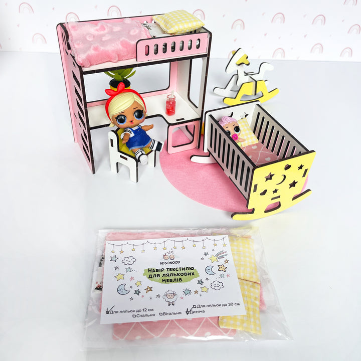 Bettwäsche-Set Kinderzimmer 14-teilig NestWood Pink 1:12