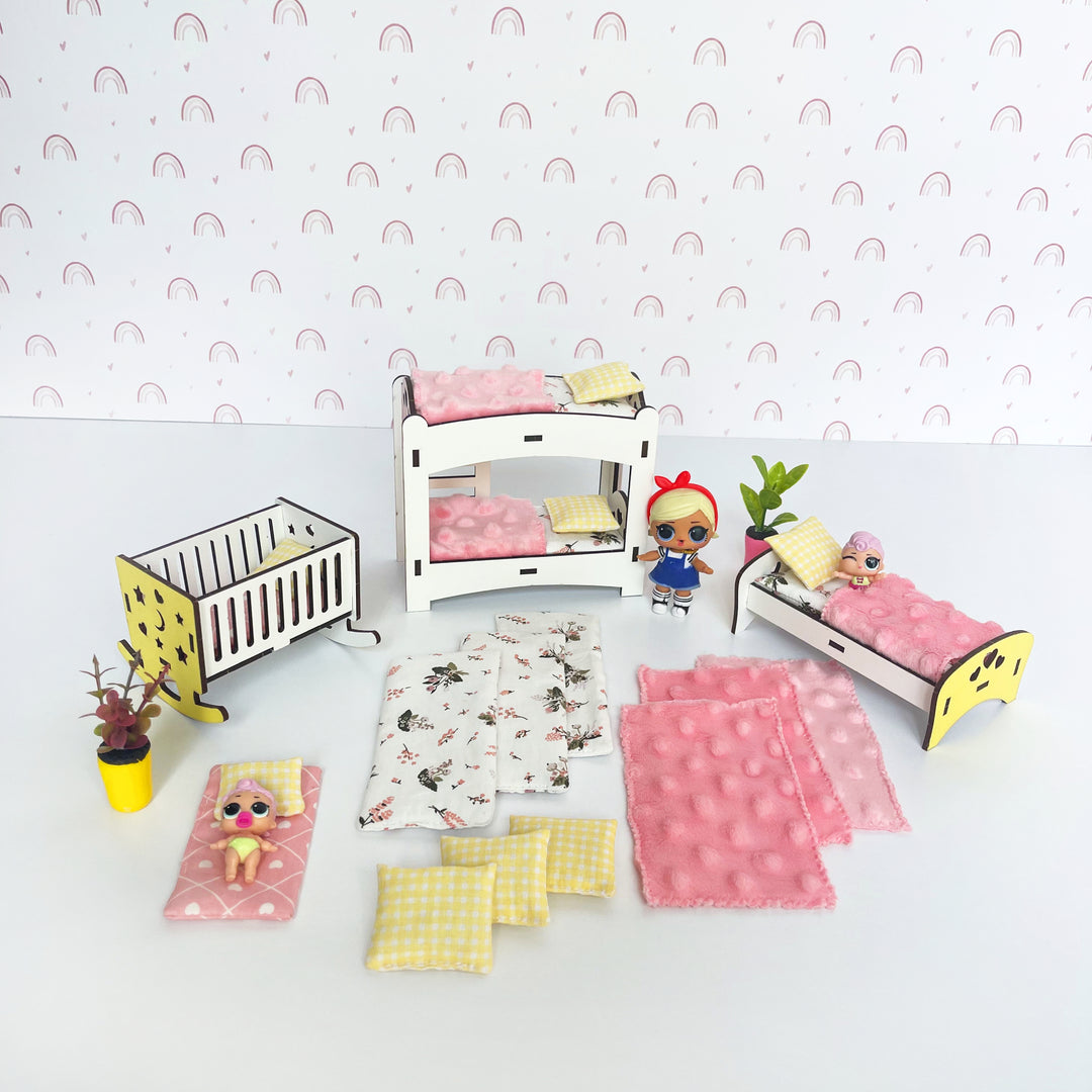 Bettwäsche-Set Kinderzimmer 14-teilig NestWood Pink 1:12