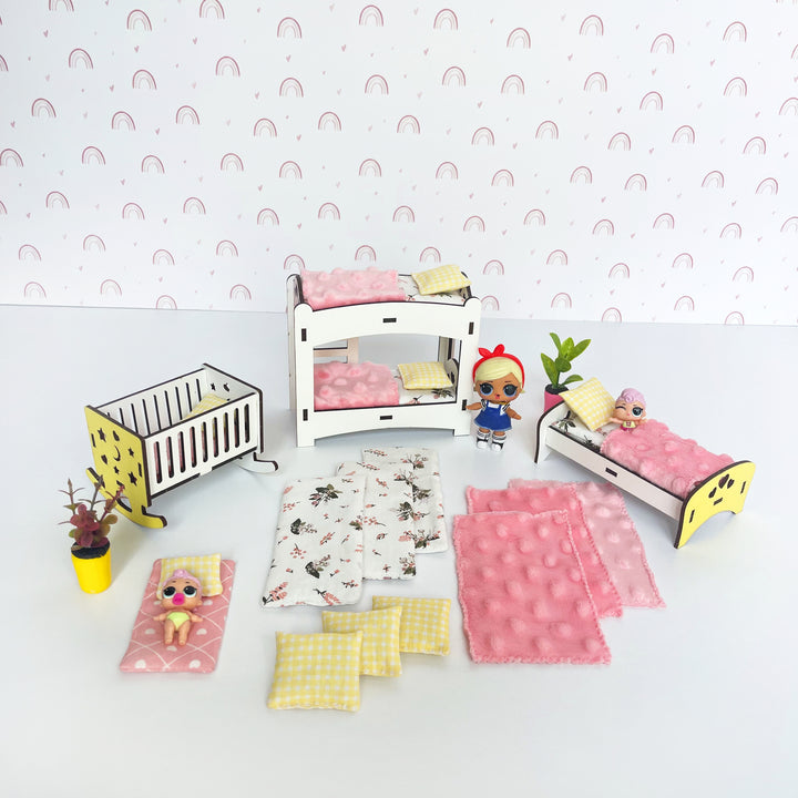 Bettwäsche-Set Kinderzimmer 14-teilig NestWood Pink 1:12