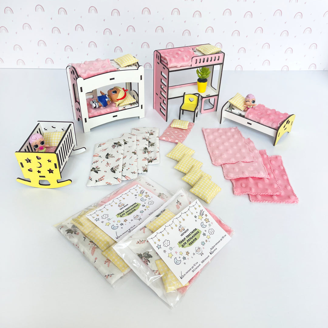 Bettwäsche-Set Kinderzimmer 14-teilig NestWood Pink 1:12