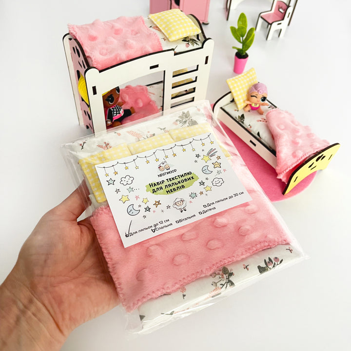 Bettwäsche-Set Kinderzimmer 14-teilig NestWood Pink 1:12