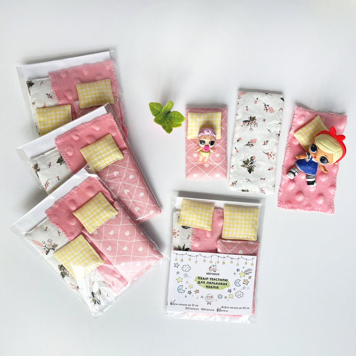 Bettwäsche-Set Kinderzimmer 14-teilig NestWood Pink 1:12