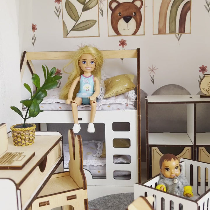 Puppenmöbel aus Holz Kinderzimmer Maßstab 1:6 NestWood Eco