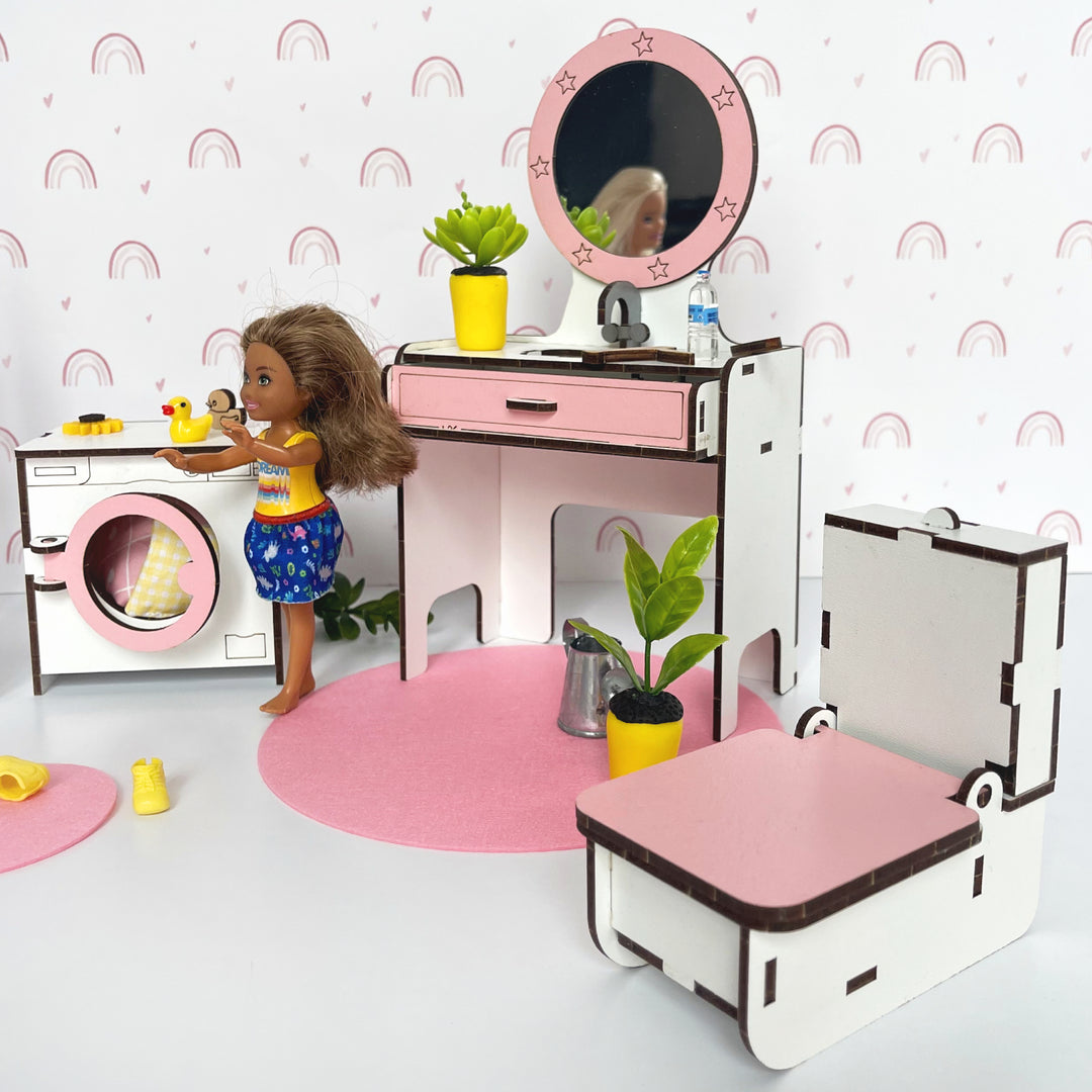 Puppenmöbel aus Holz Badezimmer Maßstab 1:6 NestWood Pink