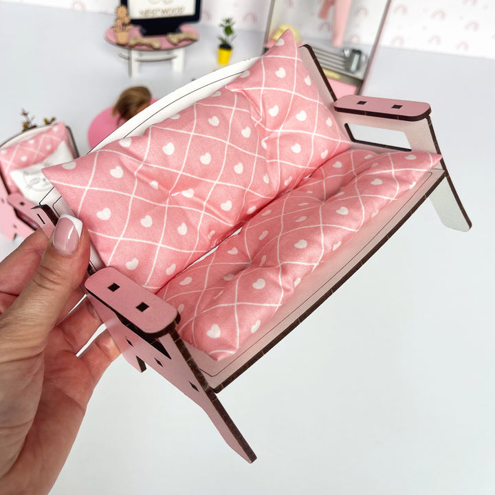 Puppenmöbel aus Holz Wohnzimmer Maßstab 1:6 NestWood Pink