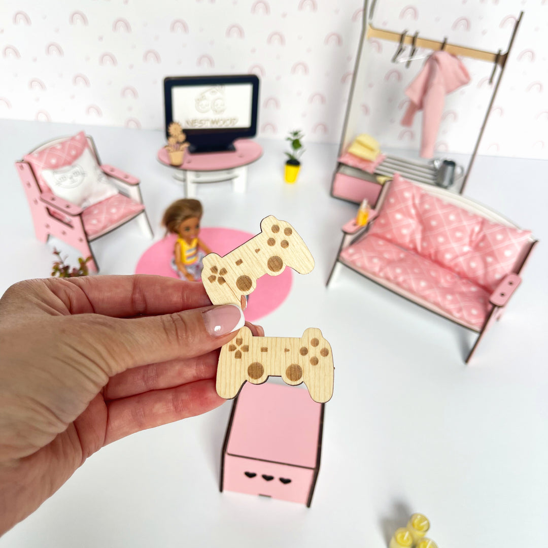 Puppenmöbel aus Holz Wohnzimmer Maßstab 1:6 NestWood Pink