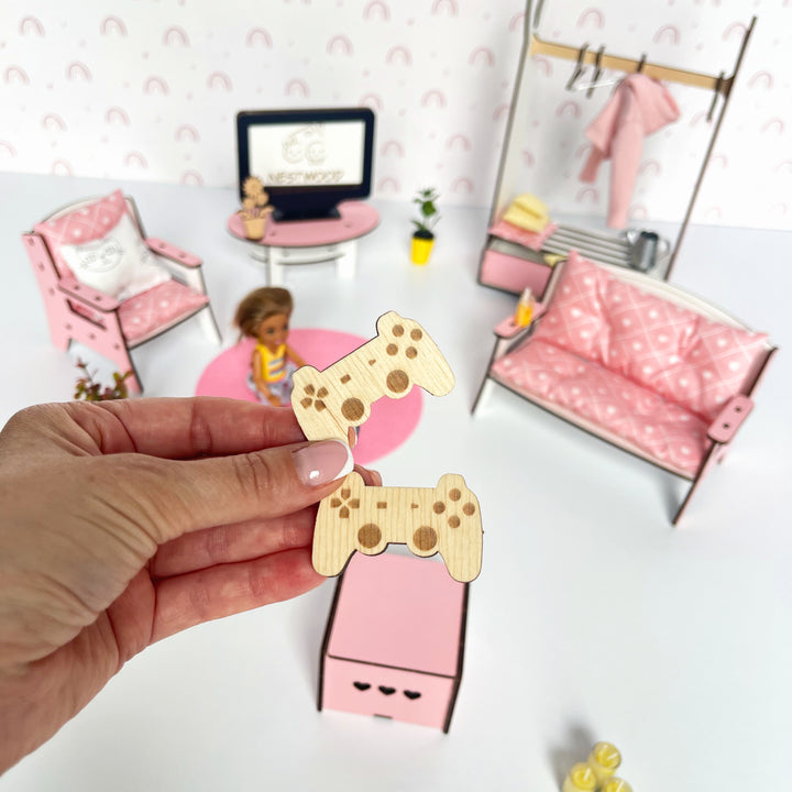Puppenmöbel aus Holz Wohnzimmer Maßstab 1:6 NestWood Pink
