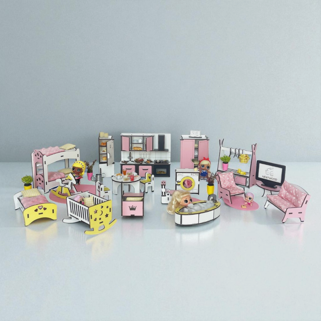 Wooden dollhouse Mansion scale 1:6 NestWood pink