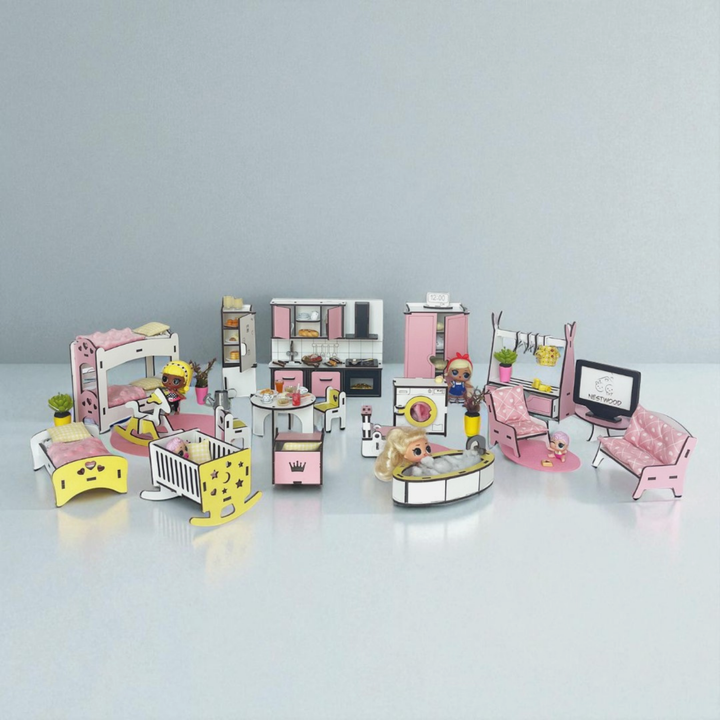 Wooden dollhouse Mansion scale 1:6 NestWood pink