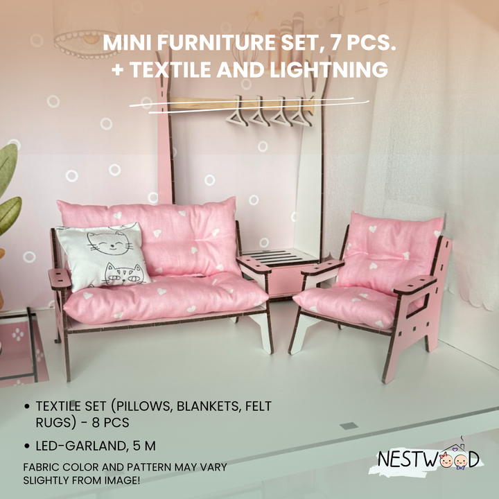 Wooden dollhouse Lux Light scale 1:6 NestWood pink