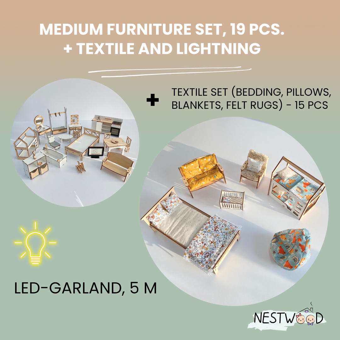 Wooden dollhouse Lux with organizer, balcony and terrace scale 1:6 NestWood Eco