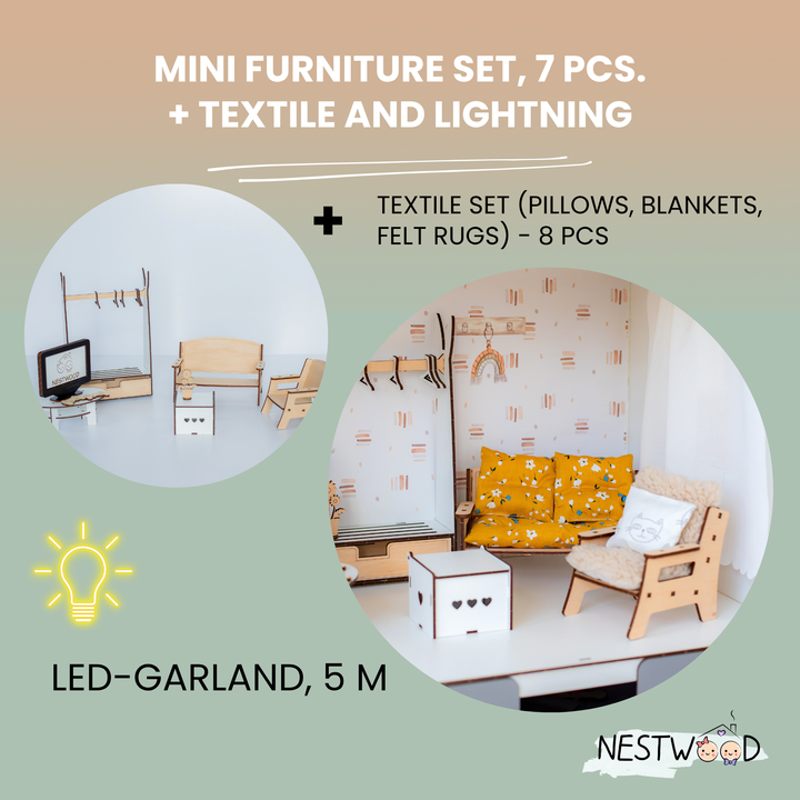 Wooden dollhouse Lux with organizer, balcony and terrace scale 1:6 NestWood Eco