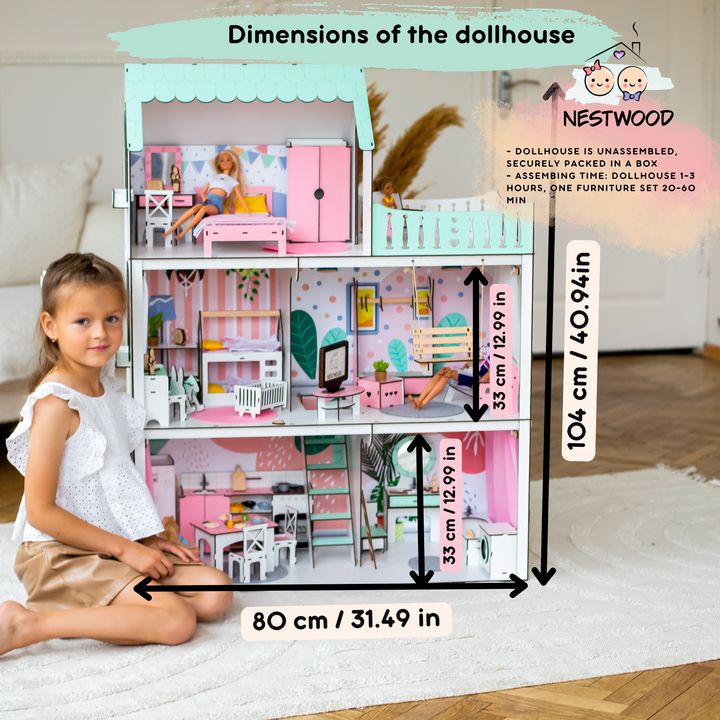 Wooden dollhouse Lux Light scale 1:6 NestWood mint