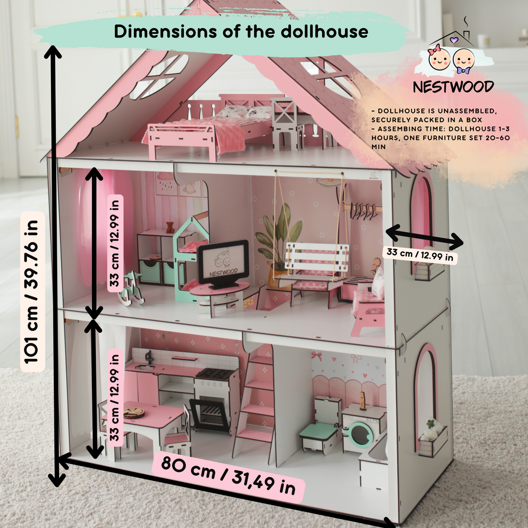 Wooden dollhouse Fantasy scale 1:6 NestWood pink