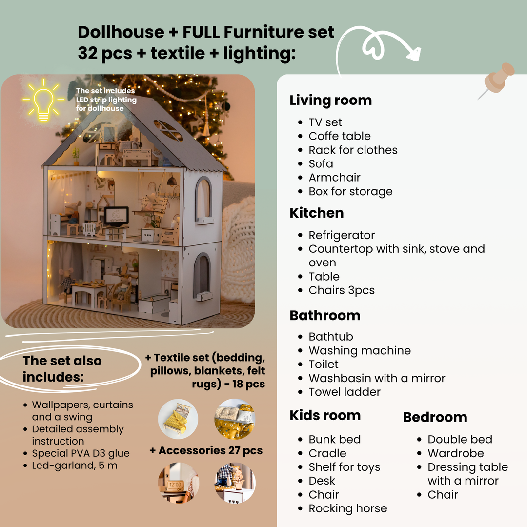 Wooden dollhouse Fantasy scale 1:6 NestWood Eco