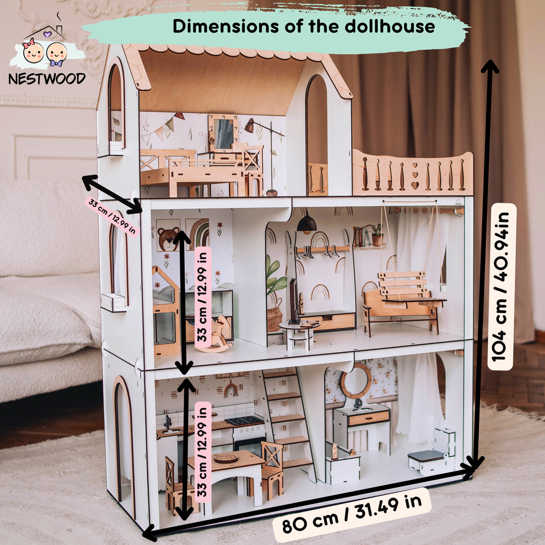 Wooden dollhouse Lux Light scale 1:6 NestWood Scandi