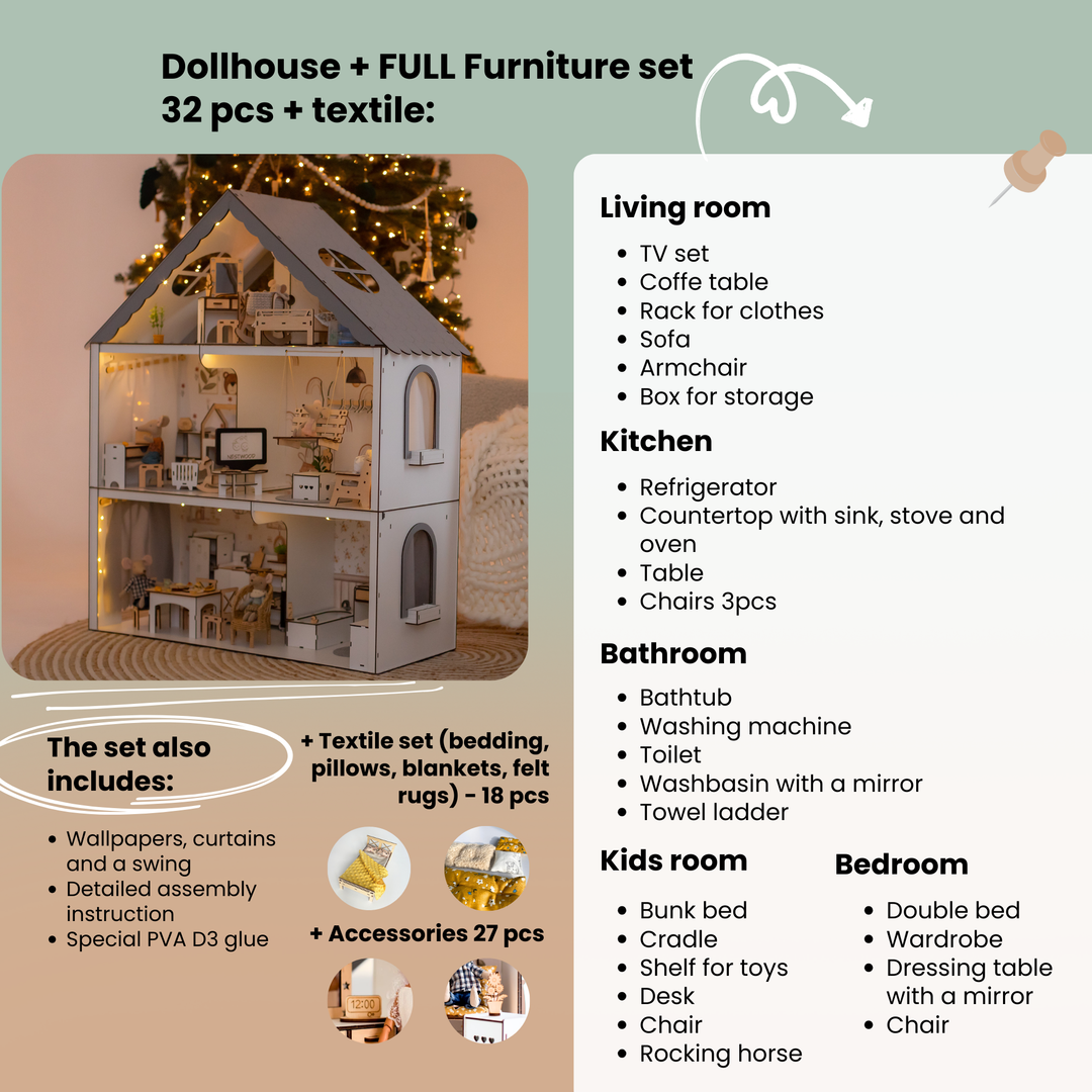Wooden dollhouse Fantasy scale 1:6 NestWood Eco