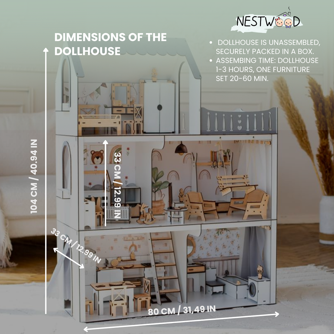 Wooden dollhouse Lux Light scale 1:6 NestWood Eco
