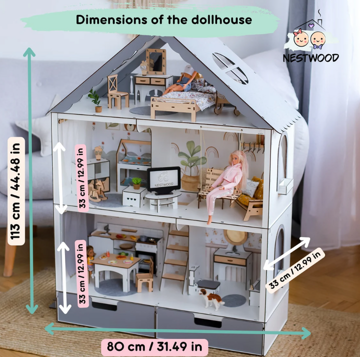 Wooden dollhouse Fantasy with organizer scale 1:6 NestWood Eco