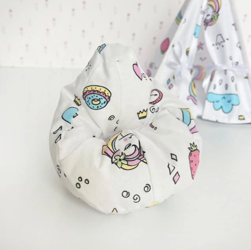 Fabric pouf bean bag chair white Unicorns Nestwood for dolls