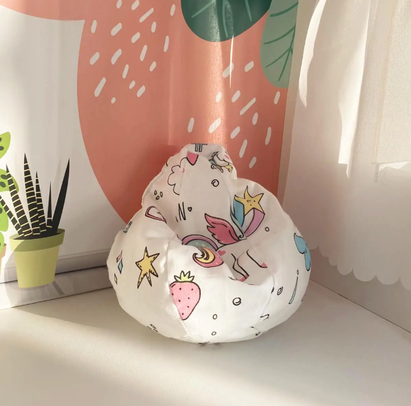 Fabric pouf bean bag chair white Unicorns Nestwood for dolls