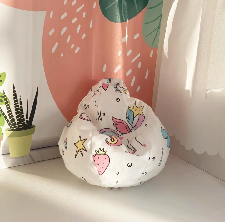 Fabric pouf bean bag chair white Unicorns Nestwood for dolls