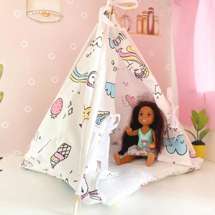 Mini Wigwam White Unicorns NestWood for Dolls