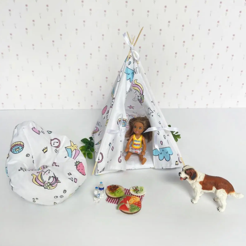 Mini Wigwam White Unicorns NestWood for Dolls