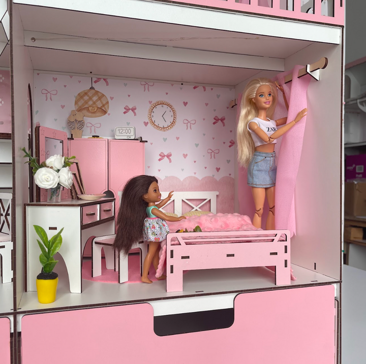Wooden dollhouse Mansion scale 1:6 NestWood pink