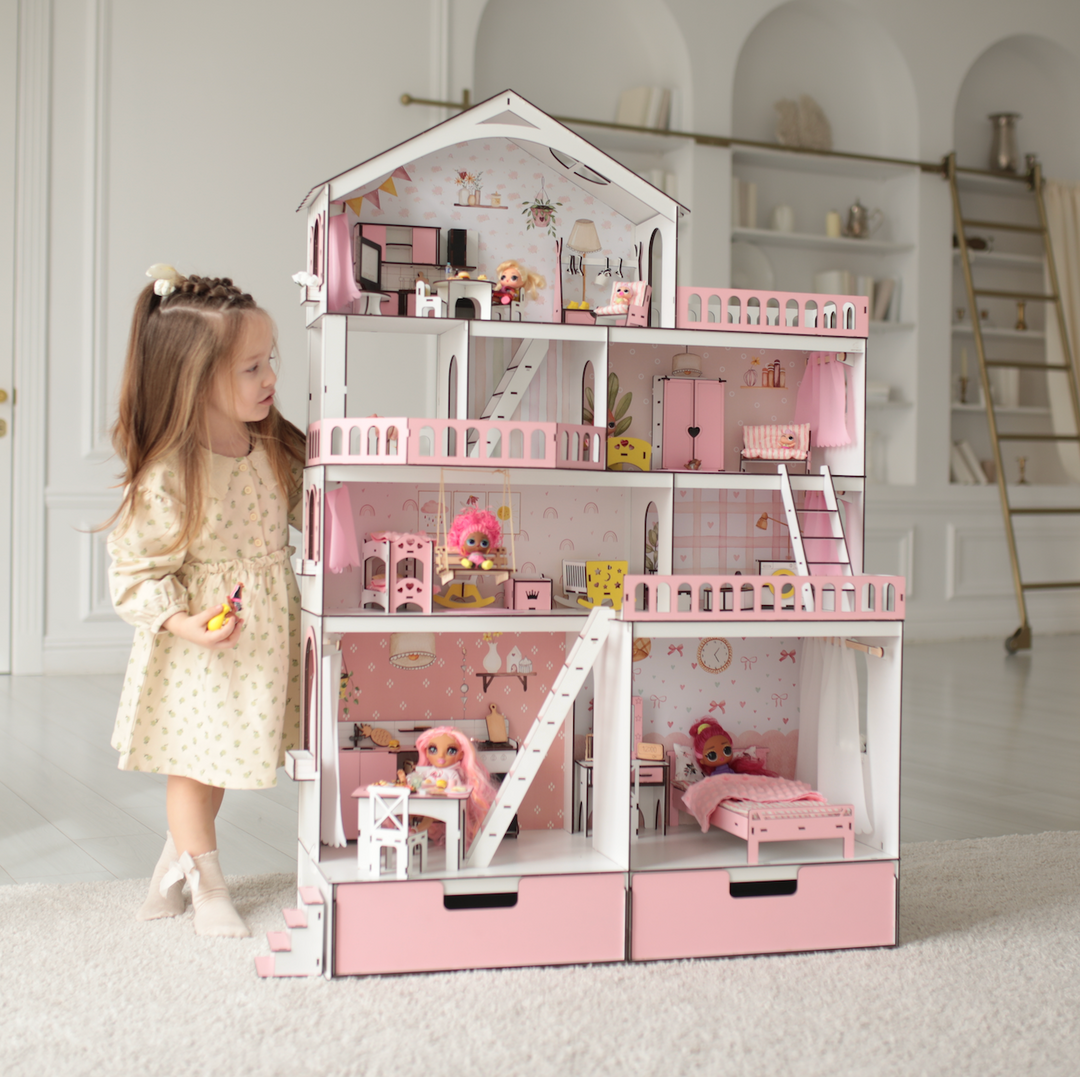 Wooden dollhouse Mansion scale 1:6 NestWood pink