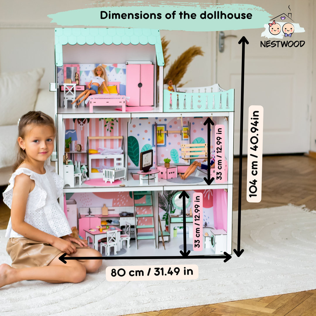 Wooden dollhouse Lux Light scale 1:6 NestWood mint