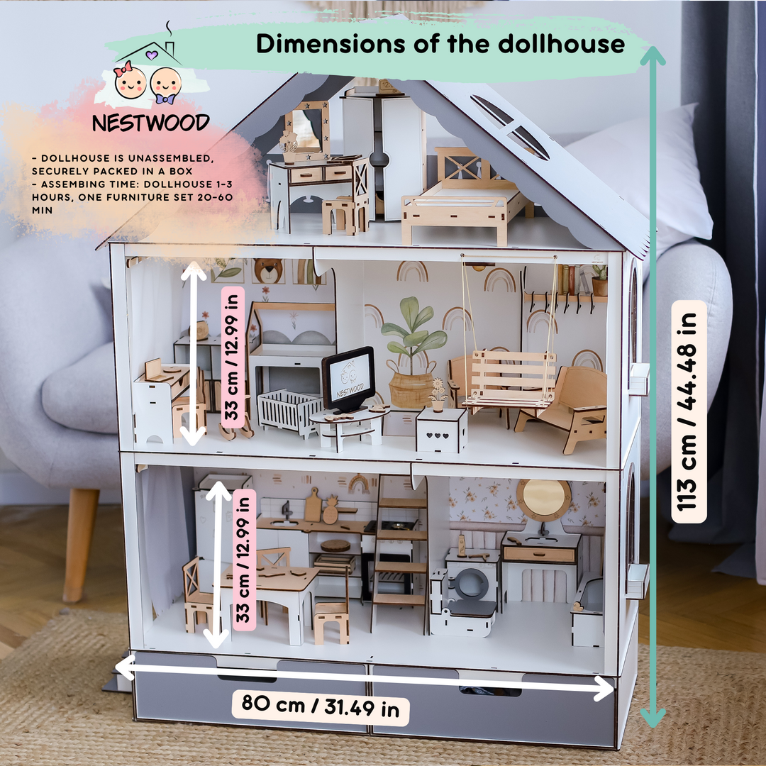 Wooden dollhouse Fantasy with organizer scale 1:6 NestWood Eco