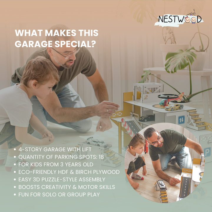 Car garage 18 parking spots with lift scale 1:6 NestWood