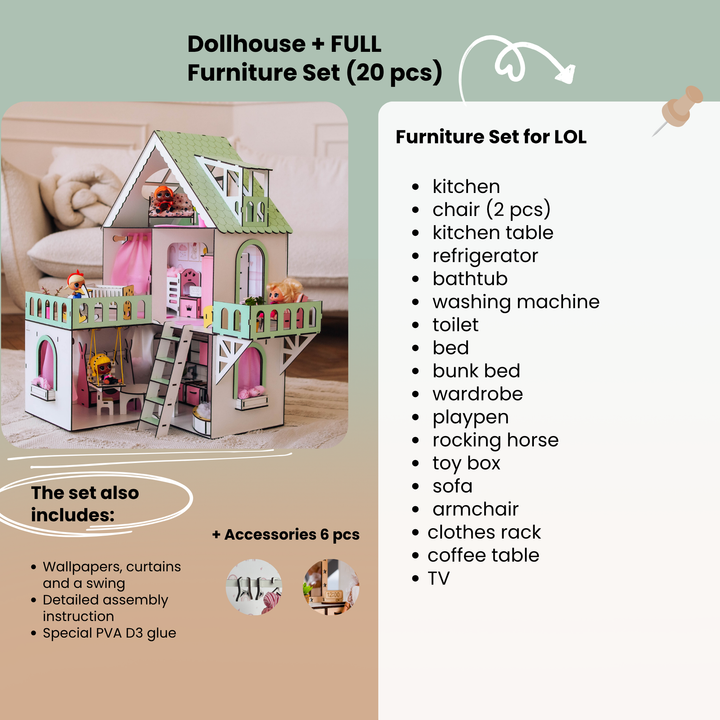 Wooden dollhouse Mini cottage scale 1:12 NestWood Mint