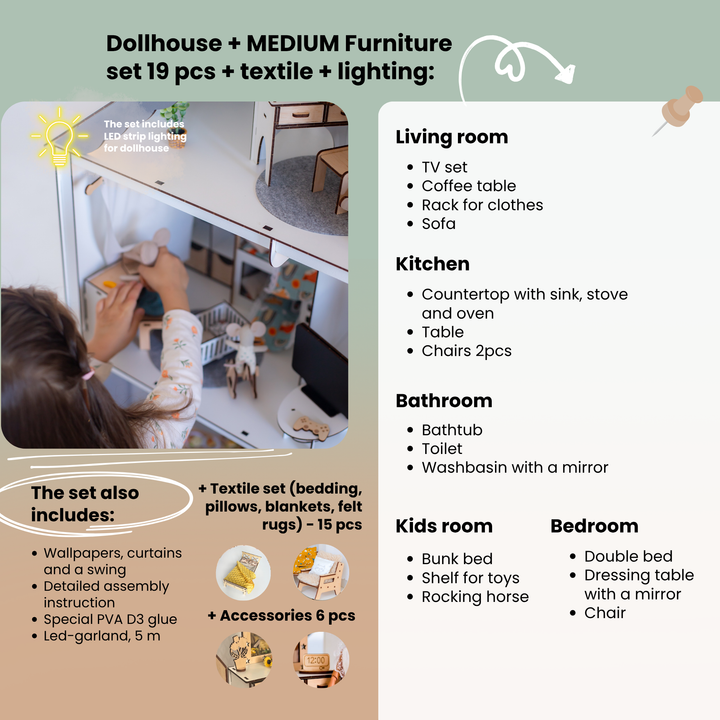 Wooden dollhouse Fantasy scale 1:6 NestWood Eco