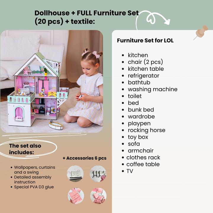 Wooden dollhouse Mini cottage scale 1:12 NestWood Mint