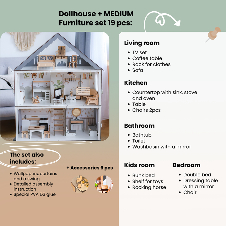 Wooden dollhouse Fantasy scale 1:6 NestWood Eco