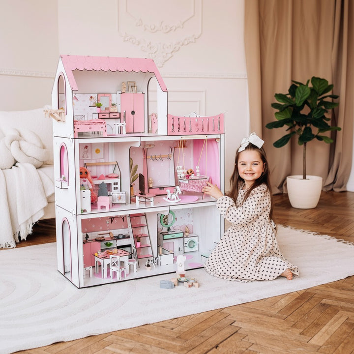 Wooden dollhouse Lux Light scale 1:6 NestWood pink