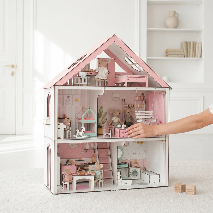 Wooden dollhouse Fantasy scale 1:6 NestWood pink