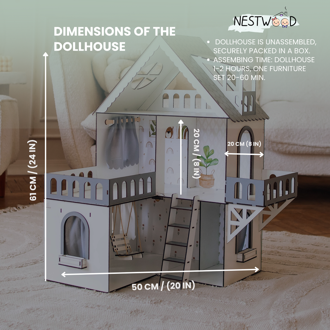 Wooden dollhouse Mini cottage scale 1:12 NestWood Eco