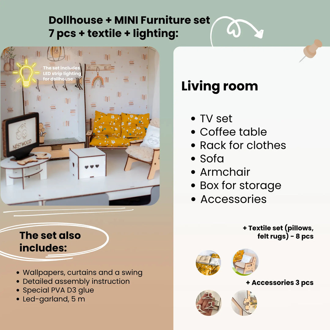 Wooden dollhouse Fantasy with organizer scale 1:6 NestWood Eco