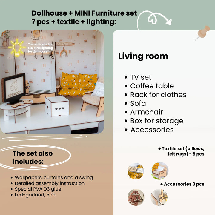 Wooden dollhouse Fantasy with organizer scale 1:6 NestWood Eco