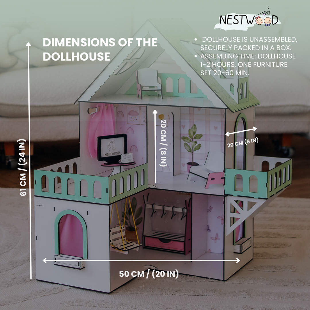 Wooden dollhouse Mini cottage scale 1:12 NestWood Mint