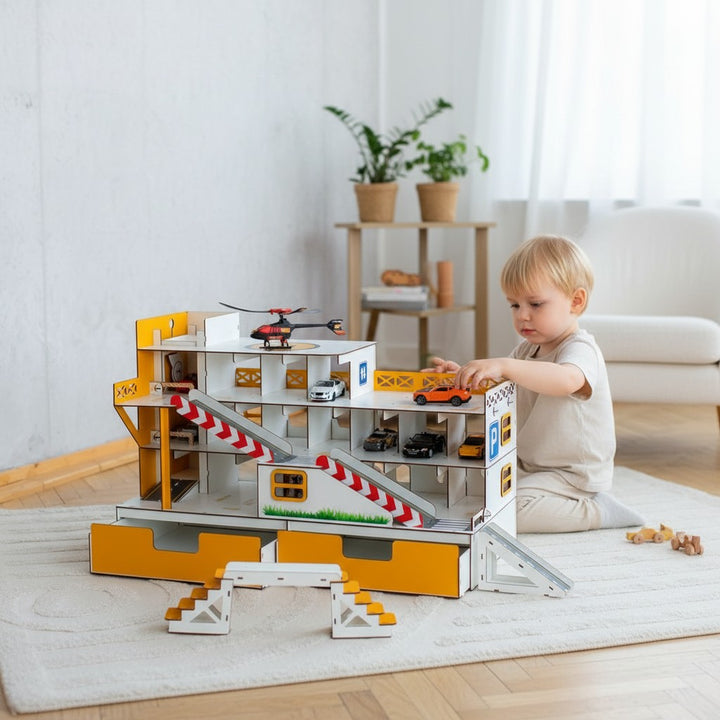 Toy garage parking with elevator and organizer scale 1:6 NestWood Maxi