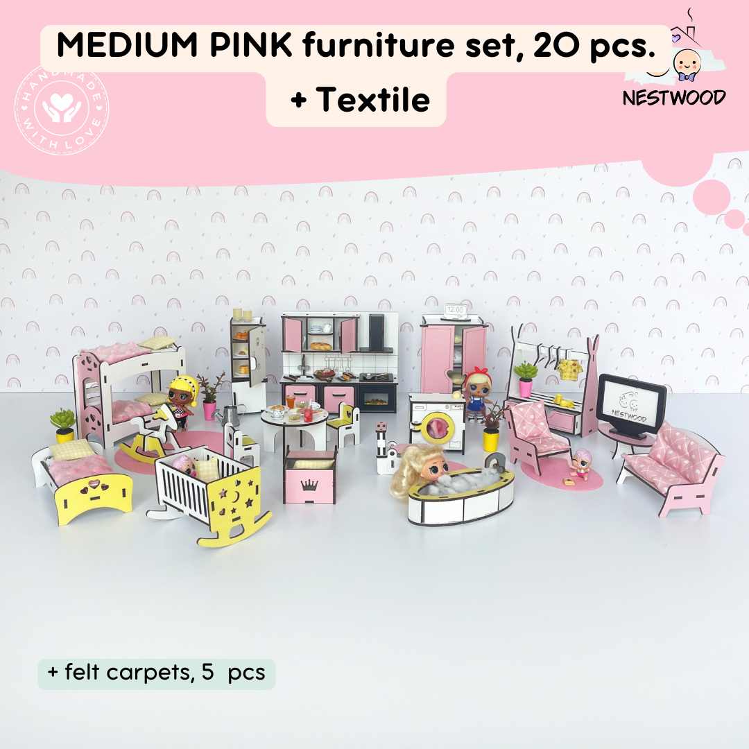 Wooden dollhouse Mini cottage with organizer scale 1:12 NestWood Pink