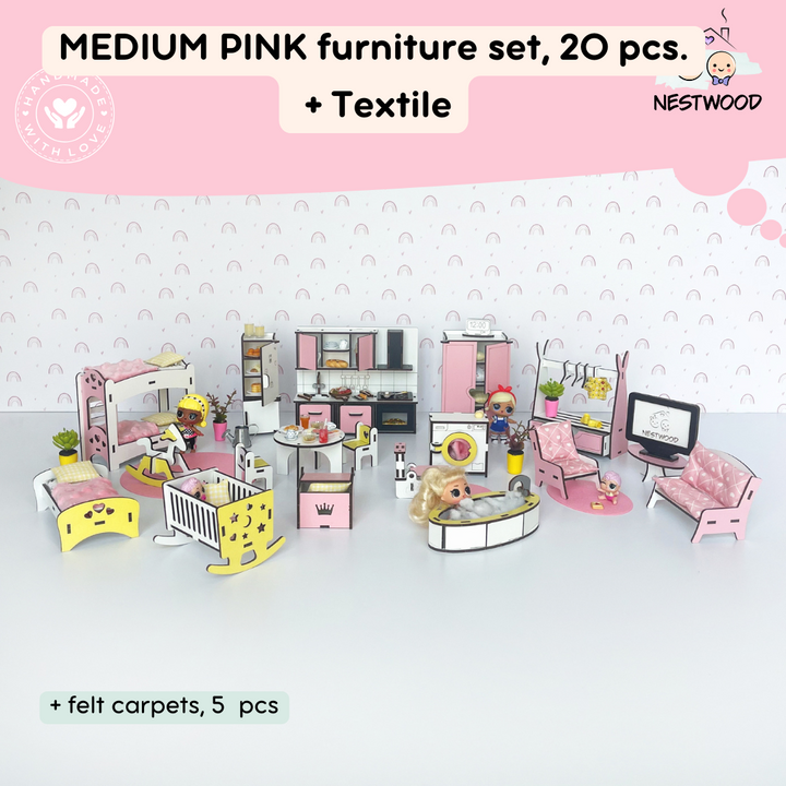 Wooden dollhouse Mini cottage with organizer scale 1:12 NestWood Pink