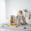 Car garage 9 parking spots with storage boxes and lift yellow scale 1:6 NestWood