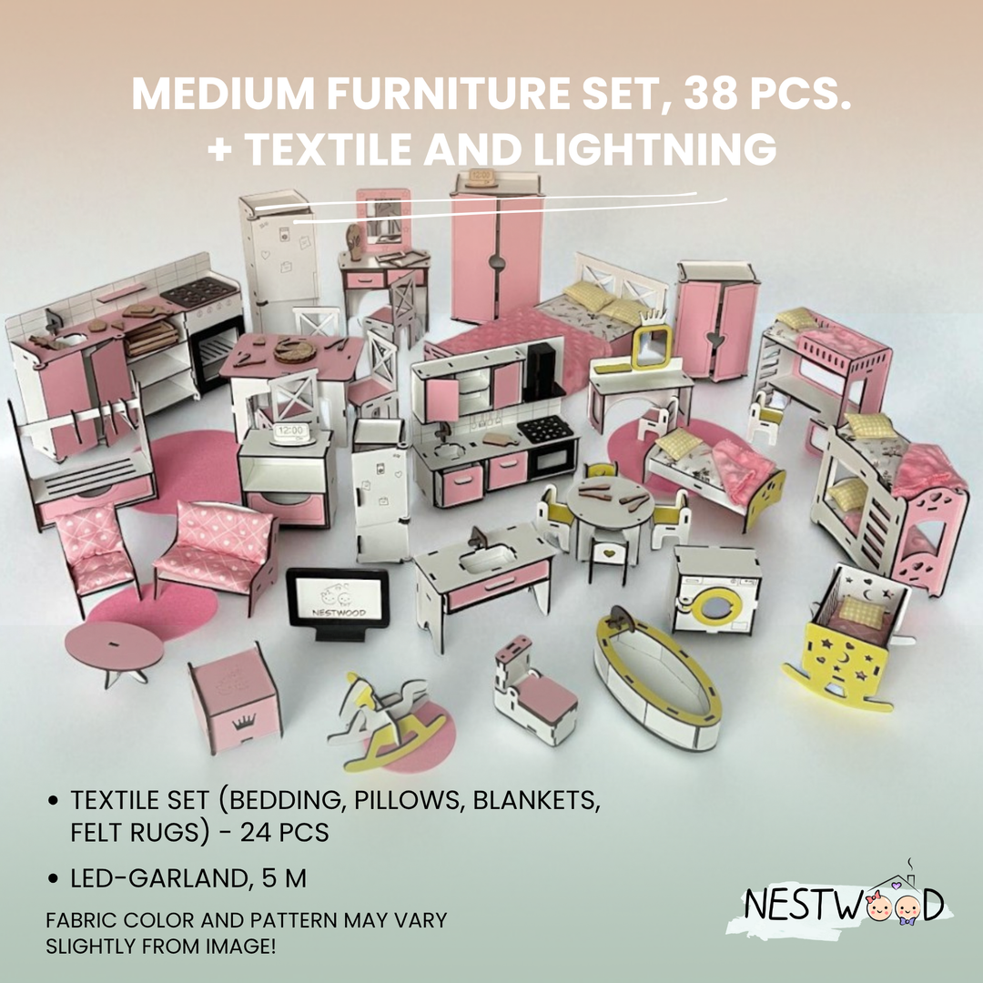 Wooden dollhouse Mansion scale 1:6 NestWood pink