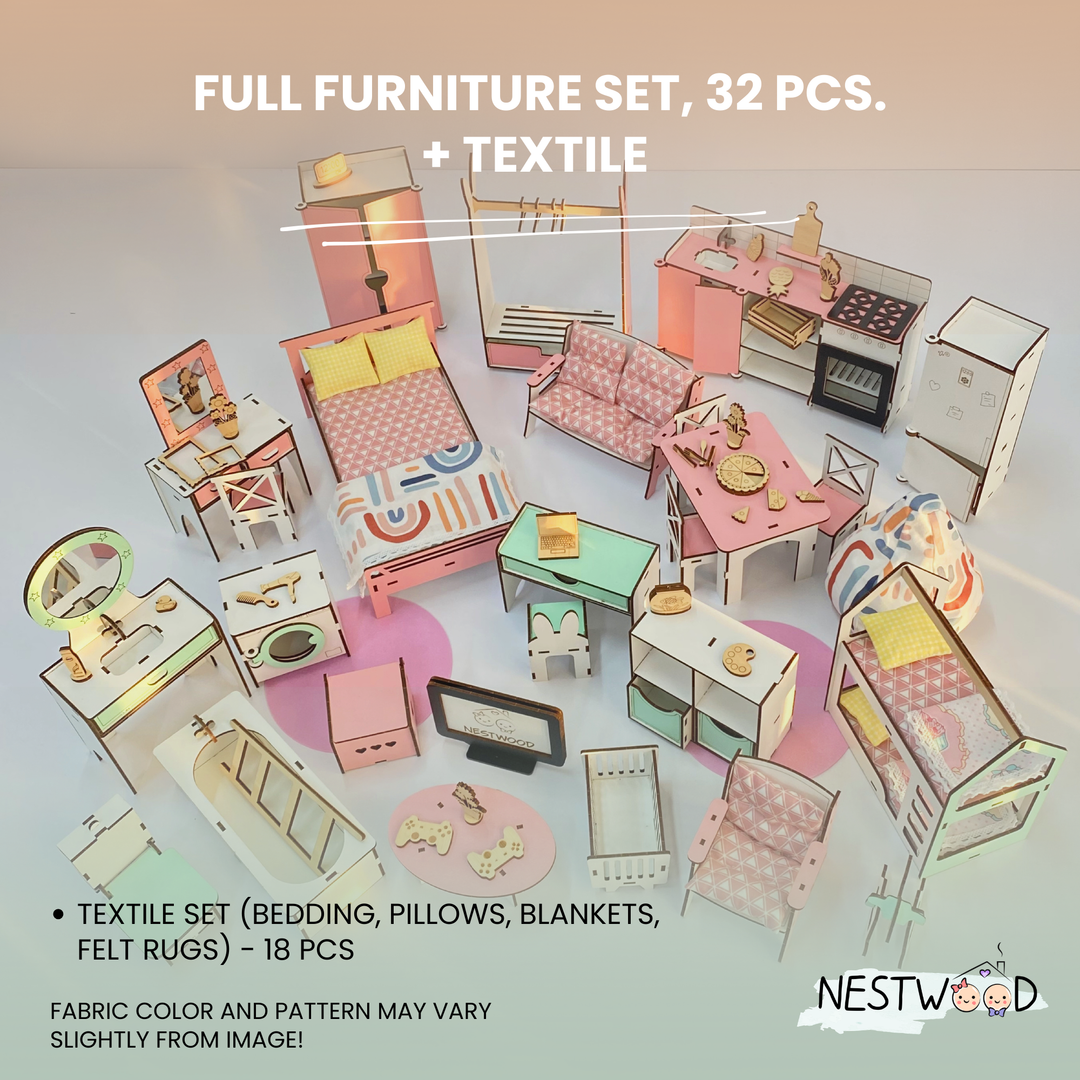 Wooden dollhouse Lux with organizer scale 1:6 NestWood pink